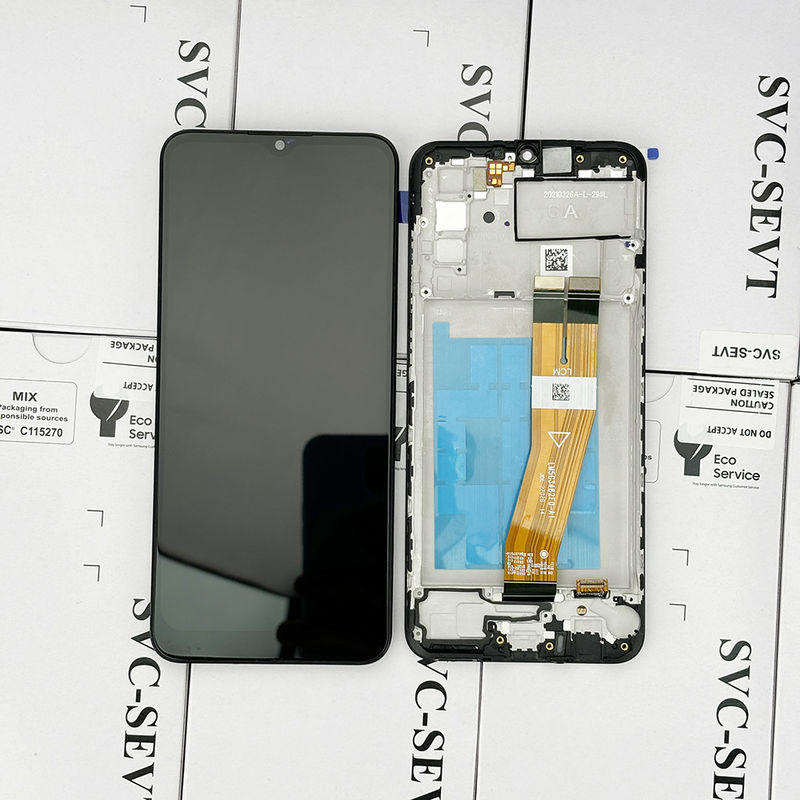 100% проверенный QC A02S LCD замена антистатический пакет Black Mobile LCD дисплей